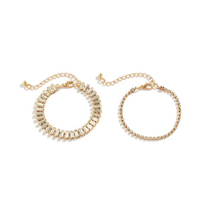 Two Piece Set of European and American Sparkling Rhinestone Zircon Double Layered Bracelet Jewelry For Women’s Charm Bracelets