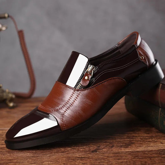 Classic Zip Design Men Brogue Shoes Plus Size 48 Summer Comfort Withoutlace Men Dress Shoes Wedding Pointed Men Leather Shoes