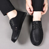 Summer Mens Leather Shoes Luxury Designer  Handmade Mens Loafers Moccasins Breathable Lightweight Hollow Out Business Zapatos
