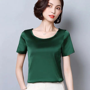 New Korea Fashion Blusas Mujer 2019 Summer Short Sleeve Plus Size Shirts Women Blouses Casual Wine Green Slik Tops Ladies