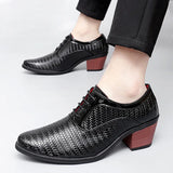 Leather Glitter Men High Heel Shoes Height Increasing Mens Oxfords Shoes Pointed Toe Lace-up Mens Dress Shoes Zapatos Hombres