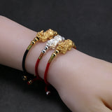Lucky Red Rope Bracelets 999 Sterling Silver Pixiu Gold Color Tibetan Buddhist Knots Adjustable Charm Bracelet For Women Men