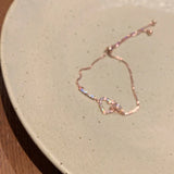 ENSHIR Rose Gold Plated Love Heart Bracelet for Women Shiny Cubic Zircon Box Chain Bracelet Jewelry