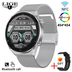 LIGE AMOLED 454*454 Screen New Men Smart Watch Sports NFC Access Control Smartwatch Bluetooth Call Clock Waterproof For Men 2023