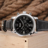 Jaragar 3 Dial Calendar Display Men Business Series Silver Case Men Watch Top Brand Luxury Genuine Leather Strap Automatic Watch