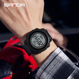 Sanda 6122 New Fashion Outdoor Sports Men Silincone Strap Waterproof Digital Movement Electronic LED Alarm Mode Wrist Watches