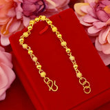 24k Gold Bracelet Gilded Buddha Bead Hollow 6mm Bracelet for Women's Wedding Gifts
