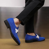 New Blue Loafers for Men Flock Round Toe Business Slip-On Dress Shoes Handmade Size 38-48 Free Shipping Mens Shoes
