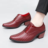 Leather Glitter Men High Heel Shoes Height Increasing Mens Oxfords Shoes Pointed Toe Lace-up Mens Dress Shoes Zapatos Hombres