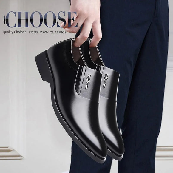 Men Business Dress Leather Shoes Spring Autumn Leisure Genuine Leather Breathable Soft Sole Invisible Elevated Anti Slip