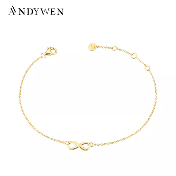 ANDYWEN 2020 New 925 Sterling Silver Gold Best Friend Charm Chain Bracelet Women Plain Luxury Jewelry New 2021 Wedding Gift