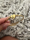 Fashion Girls Gold Color Stainless Steel Heart Bracelet Bangle With Letter Fashion Initial Alphabet Charms Bracelets For Women