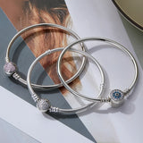 Luxury 100% 925 Sterling Silver Sparkling Heart Snake Chain Fit Original  Charm Bracelet & Bangle For Women Fine Jewelry XCHS916
