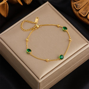 DIEYURO 316L Stainless Steel Jewelry Green Zircon Charm Bracelet For Women New Fashion Girls Wrist Accessories Wedding Gift