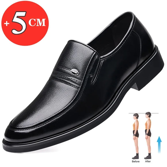Men Flat/5cm Dress Shoes Formal Leather Elevator Shoes Height Increase Shoes Men's Business Wedding Oxfords Zapatos De Hombre