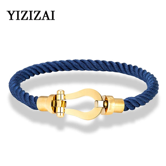 Fashion Men Women Stainless Steel Bracelet Classic Horseshoe Buckle Nautical Survival Rope Chain Paracord Bracelets Jewelry Gift