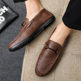 Korean version Soft Leather Breathable Men Casual Shoes Non-slip men's driving shoes men's single shoes