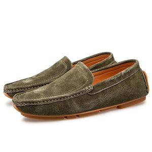 New Genuine Suede Leather Handmade Loafers Mens Dress Boat Casual Footwear Driving Slip on Winter Summer Peas Male Shoes For Men