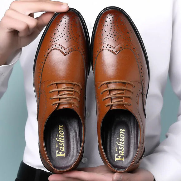 Men's Leather Shoes Handcrafted Mens Oxford Genuine Calfskin Brogue Dress Classic Business Formal Man Italian Luxury Shoe Black