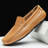 Men Casual Leather Shoes Summer New Luxury Brand Mens Loafers Shoes Moccasins Hollow Out Breathable Slip on Driving Shoes