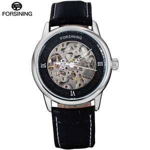 2023 Forsining Luxury Brand Hollow Engraving Black Gold Case Leather Skeleton Mechanical Watches Men Luxury Brand Heren Horloge