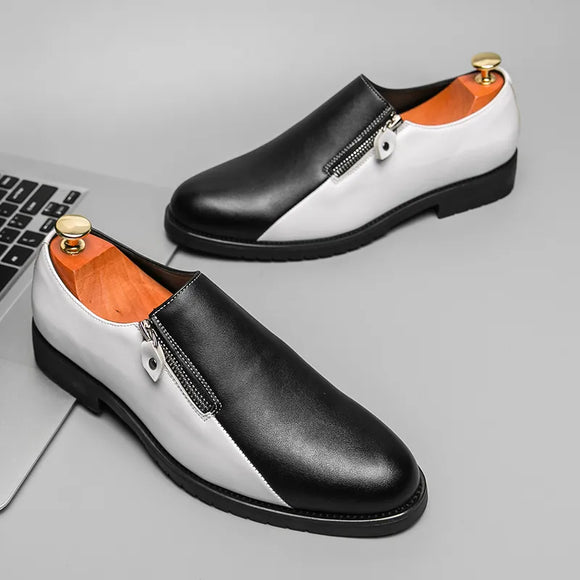 New Men's Formal Shoes Zipper Business Black White Handmade Pu Leather Men Dress Shoes Size 38-46