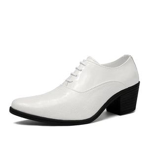 Fashion High Heel Men White Dress Shoes Leather Glitter Men Oxfords Shoes Pointed Toe Lace-up Men Formal Shoes Zapatos Hombres