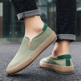 2023 Hot Casual Mens Shoes Fashion Green Canvas Loafers  Breathable Slip-On Shoes Men Flats Sneakers Comfort Driving Shoes Men