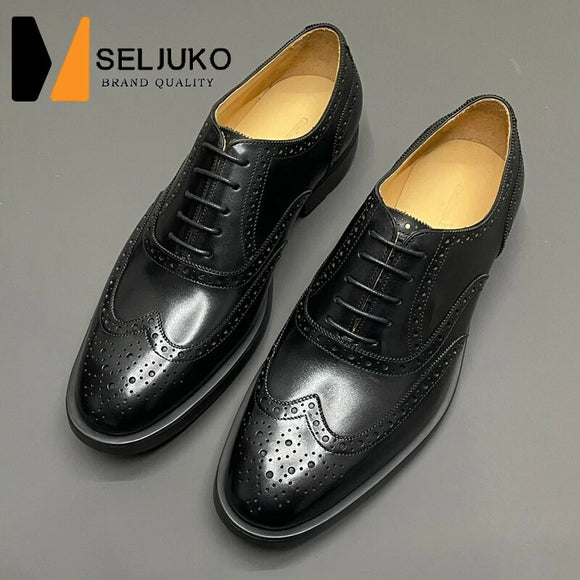 2023 New Cowhide Handmade British Carved Casual Men's Leather Shoes Vintage Men's Shoes Water Wash Oxford Shoe Shoes
