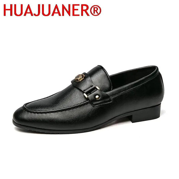 Loafers Men Shoes PU Solid Color Fashion Business Casual Wedding Party Daily Classic Slip-on Metal Gentleman Dress Shoes CP070