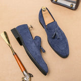 2023 Brand Men Loafers Suede Leather Shoes Vintage Slip-on Classic Casual Men Driving Wedding Male Tassel pointed Dress Shoes