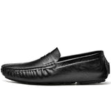 Business Leather Men Shoes Summer Slip on Loafers Breathable Men Casual Leather Soft Shoes Black Flats Driving Shoes Moccasins