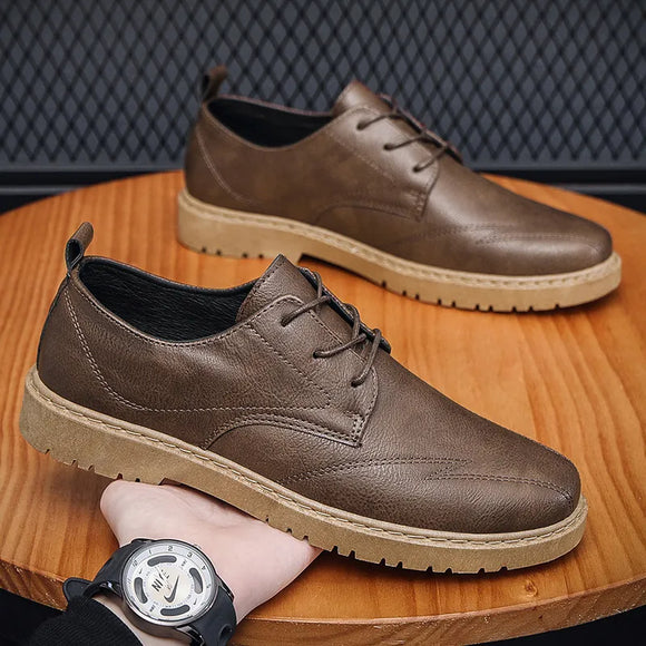 Autumn New Men Dress Shoes Brogue Casual Shoes Men Leather Shoes Work Boots Male Business Casual Sneakers