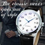 Fashion Business Automatic Mechanical Watch Men Time Master Leather Strap White Dial Calendar Date Montre Homme Winner Classic