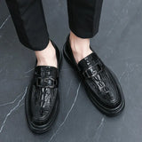 Men Crocodile Grain Leather Dress Business Career Slip-on Shoes Mens Wedding Party Loafers Men's Casual Black Shoes Plus Size 46