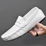 Business Leather Men Shoes Summer Slip on Loafers Breathable Men Casual Leather Soft Shoes Black Flats Driving Shoes Moccasins