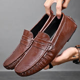 Business Leather Men Shoes Summer Slip on Loafers Breathable Men Casual Leather Soft Shoes Black Flats Driving Shoes Moccasins