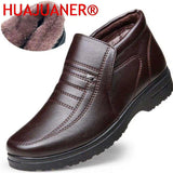 Winter Waterproof Men's Casual Leather Shoes Flannel High Top Slip-on Male Casual Shoes Rubber Warm Winter Shoes for Mens