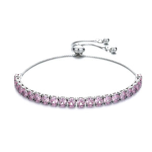 925 Sterling Silver Bracelet Pink Zircon Crystal Adjustable Bracelet For Women'S Jewelry