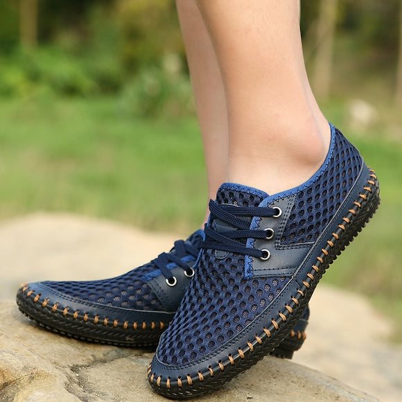 New Water Loafers Summer Breathable Mesh Men Casual Shoes for Comfortable Handmade Men Lace-Up Loafers Male Shoes Big Size 38-48