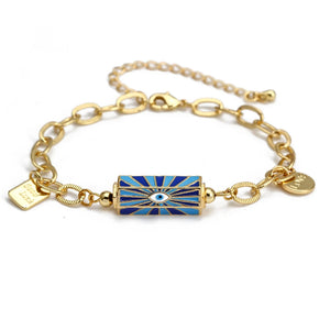 Gold Color Metal Multicolor Hexagonal Prism Eye Enamel Bracelet for Women Fashion Pop Art Punk Hip Hop Handmade Jewelry