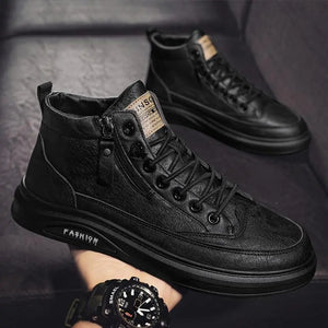 New Men Shoes Fashion High Tops Leather Casual Shoes Spring Autumn Youth Cool Flats Skateboard Shoes Zipper Sneakers