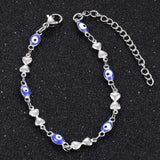 Silver Color Heart Bracelet Enamel Evil Eye Fashion Women Hand Chain with 3mm Extender