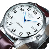 Fashion Business Automatic Mechanical Watch Men Time Master Leather Strap White Dial Calendar Date Montre Homme Winner Classic