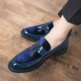 Men Leather Shoes Casual Shoes Men Tassel Flat Shoes Fashion Blue Formal Shoes Slip-On Oxfords Shoes Luxury Patent Leather Shoes