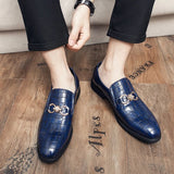 Crocodile Pattern Faux Leather Dress Shoes for Men Designer Luxury Golden Metal Decoration Formal Shoe Plus 48 Moccasin Loafers