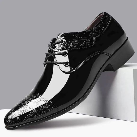 Casual Business Shoes for Men Dress Shoes Lace Up Formal Black Patent Leather Brogue Shoes for Male Wedding Party Office Oxfords