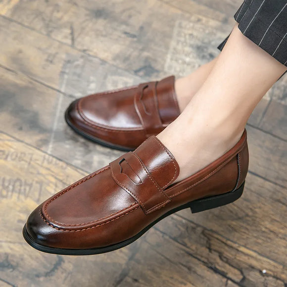 Fashion Leather Men shoes Dress Slip On Loafers Genuine Leather Business Shoes Men Wedding Casual Shoes