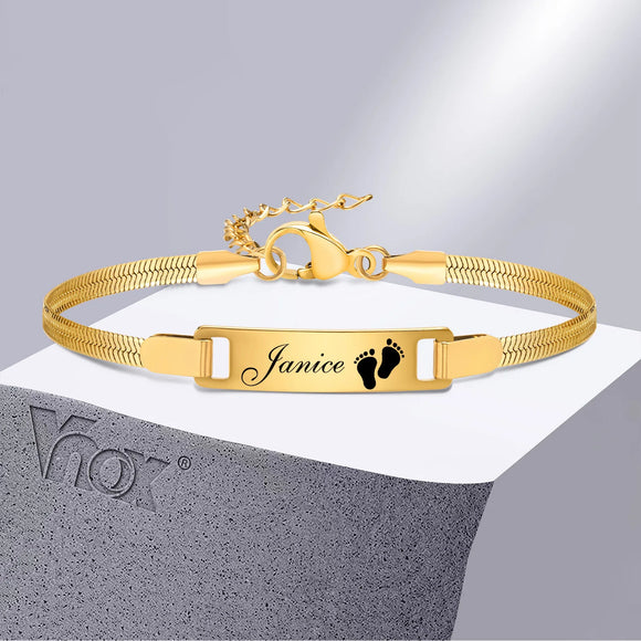 Vnox Customized Mom & Kids Bracelets, Anti Allergy Stainless Steel Baby Girls Boys Bracelet, Personalized Name Birthdate Gift
