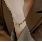 Chinese Character Blessing Round Charm Aventurine/Hetian Jade Red Rope Chain Braid Woven Bracelets Women Fashion Jewelry YBR689